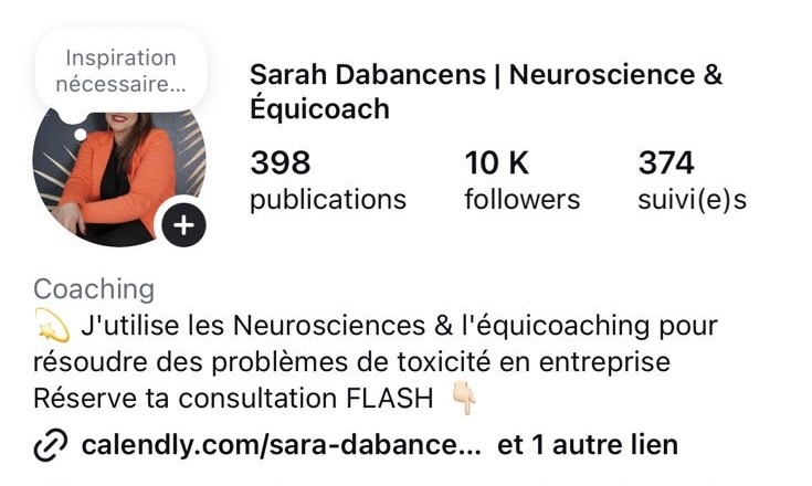 Profil Instagram de Sarah Dabancens aujourd'hui : 398 publications, 10 k abonnés
