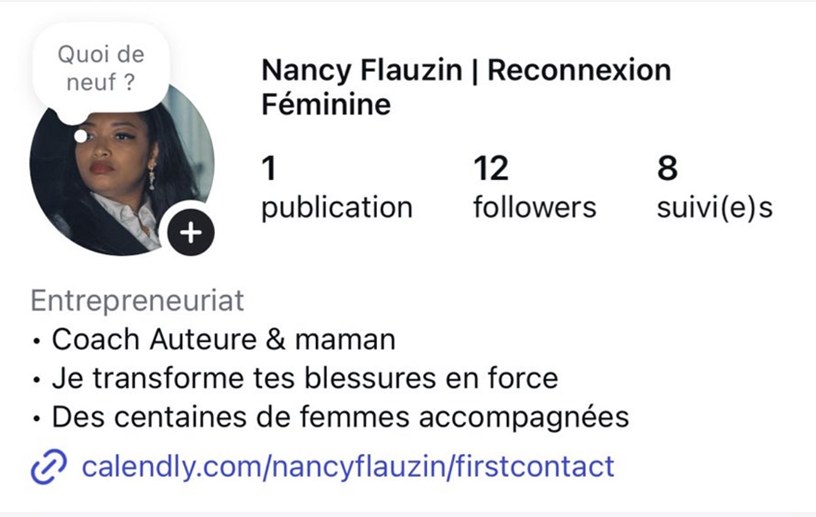 Profil Instagram de Nancy Flauzin au départ : 1 publication, 12 abonnés